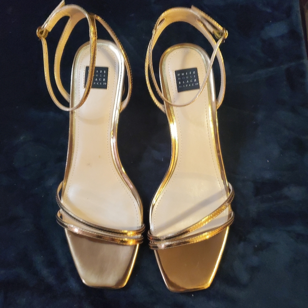 White House Black Market Metallic Gold Strappy Heeled Sandals